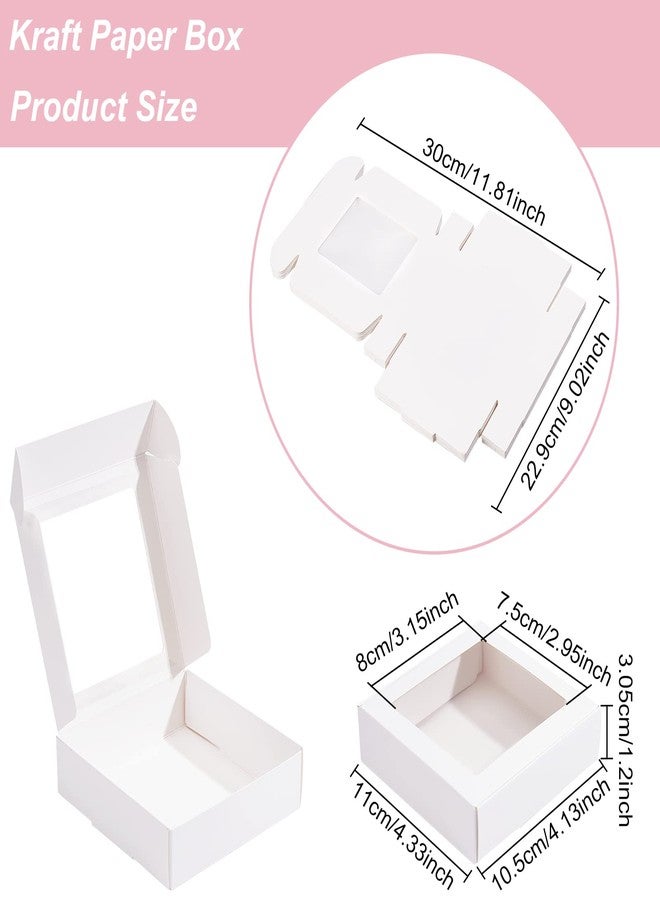BENECREAT 16Packs 4.2x4.2x1.2inch Clear PVC Square Window Gift Boxes, White Kraft Paper Present Packing Boxes for Party Favor Treats, Cookies, Small Gifts or Crafts - Image 2